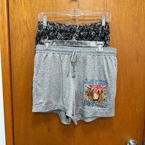 2 pair shorts. Gray Athletic Shorts. Black Pattern Shorts